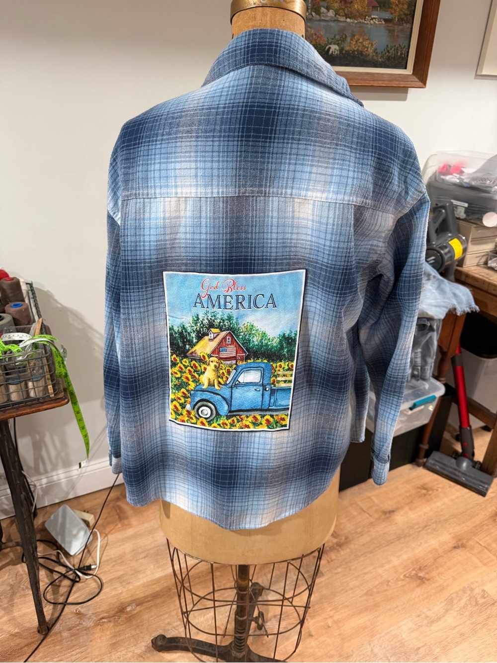 Aeropostale Blue Plaid Button-Down Shirt with Americana Back Patch